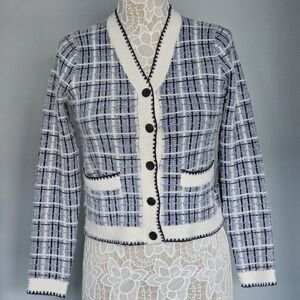 Tahari - Plaid Cardigan - Navy - XS